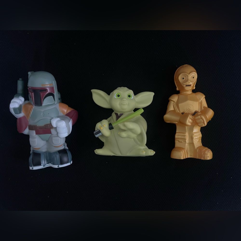 Disney Lucasfilm 2008 Rubber Yoda Boba Fett C-3PO Collectible Star Wars Bath Toy